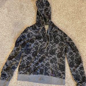 Black rose zip up hoodie XL